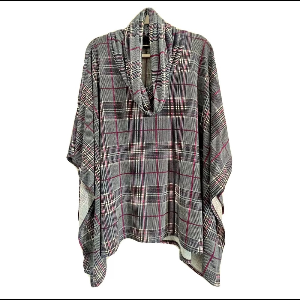 The Zigzag stripe cowl neck stretch Plaid poncho